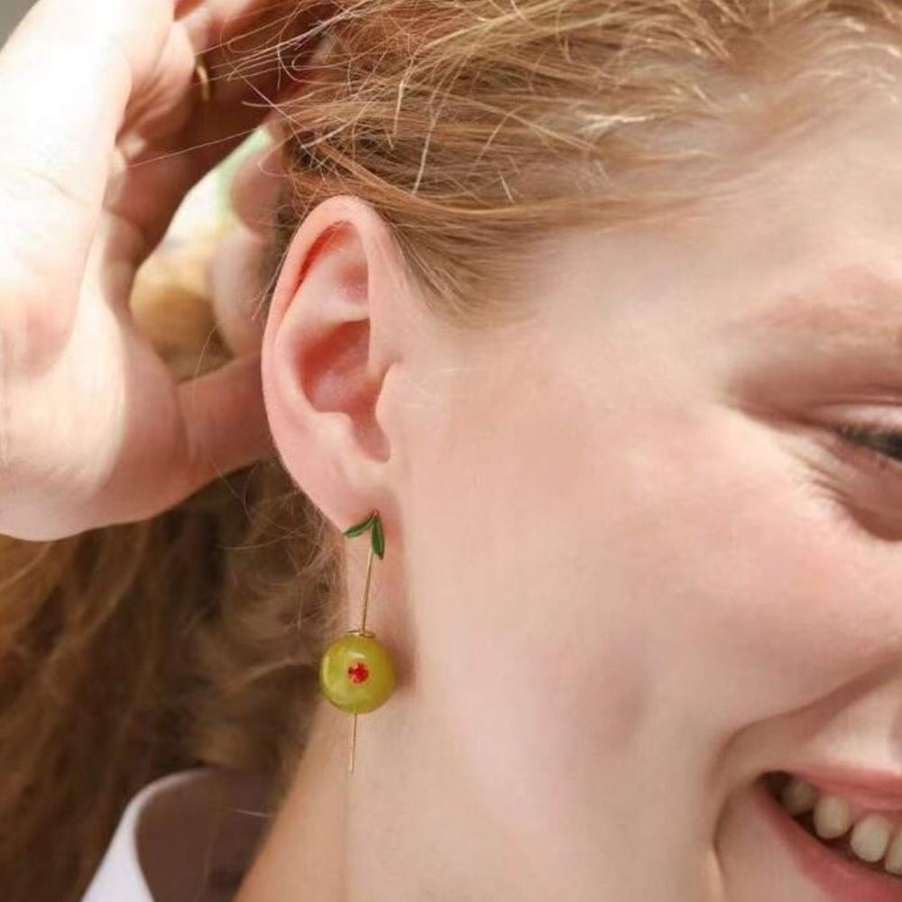Elegant Olive Green Drop Earrings A1343 - Picture 2 of 4
